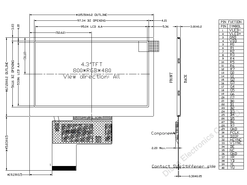 ZW-T043HWSA-02 outline drawing