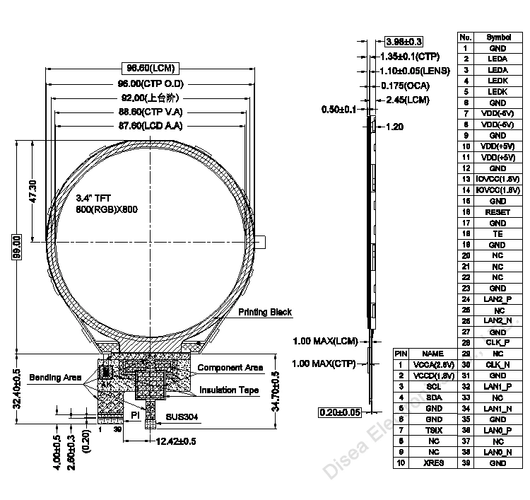 ZW-T034TQH-01CP Outline drawing