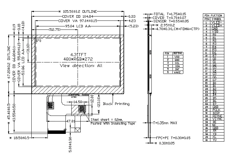 ZW-T043BPSA-01CP outline drawing