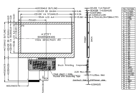 4.3 inch 800*480 WVGA TFT LCD With Capacitive Touch Screen - DISEA