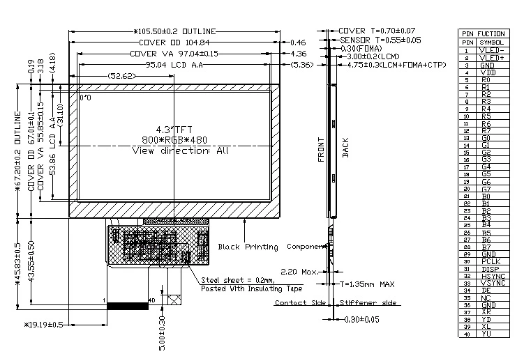 ZW-T043BWSA-06CP outline drawing