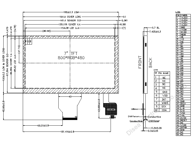 ZW-T070SWH-03CP outline drawing