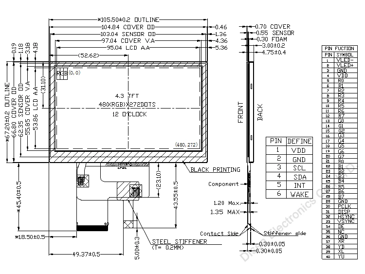 ZW-T043QPS-01CP outline drawing