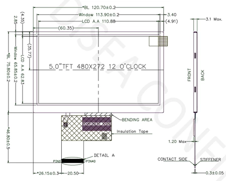 5 inch 480*272 TN LCD Module with HX8257A01M Controller DS 5 inch 480*272 TN LCD Module with HX8257A01M Controller DS